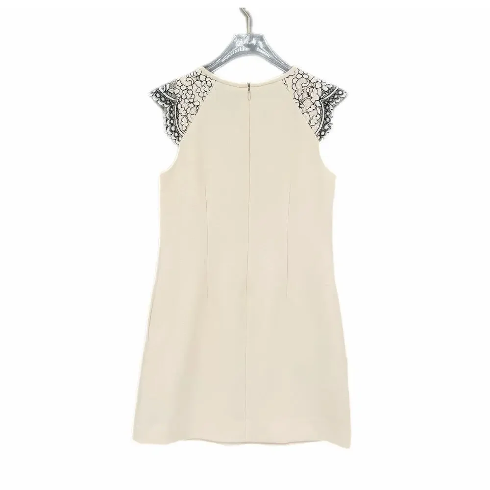 J. Crew Cream Black Lace Cap Sleeve Sheath Above Knee Length Chic Classy Dress
